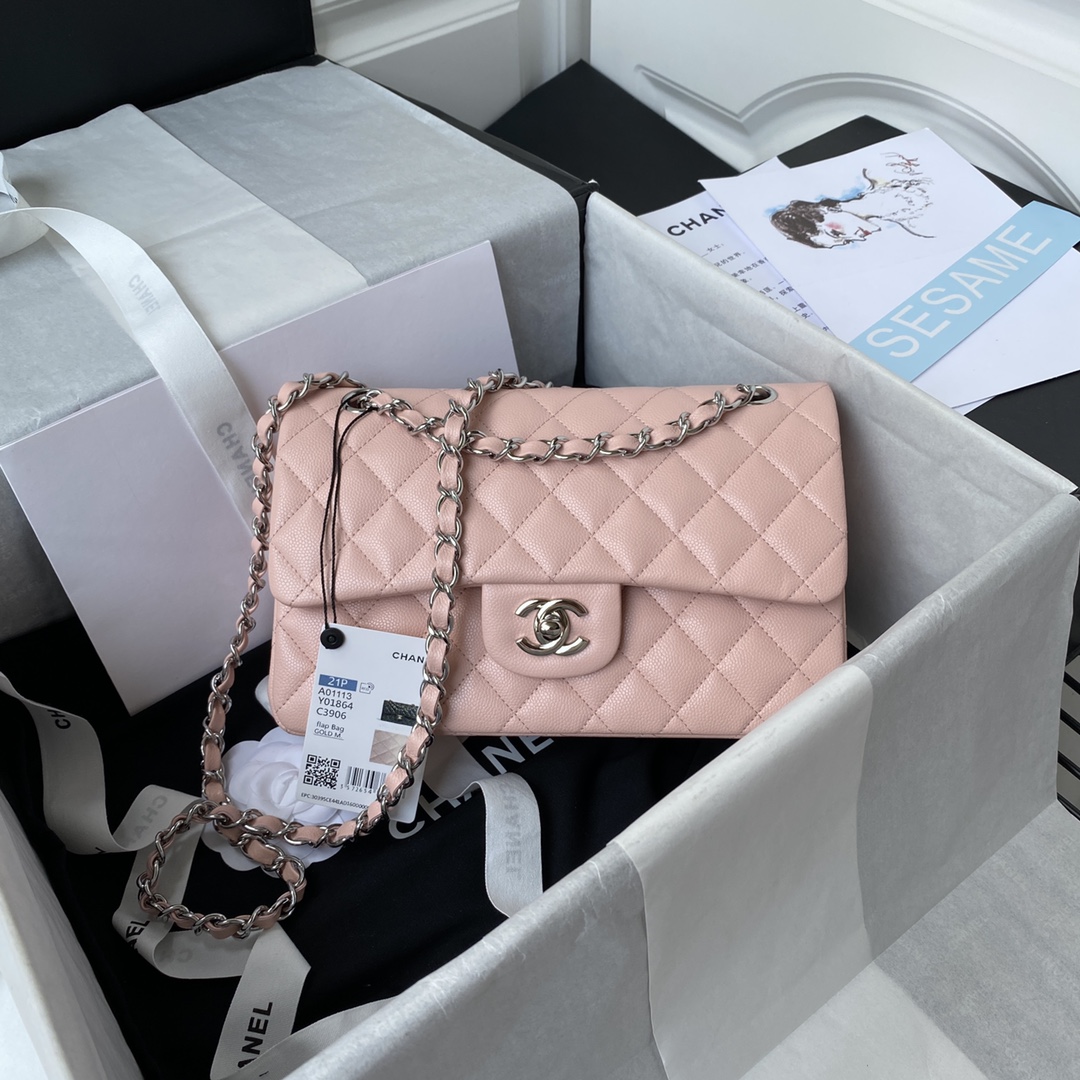 Classic Flap Caviar Bag A01113 Pink/Silver